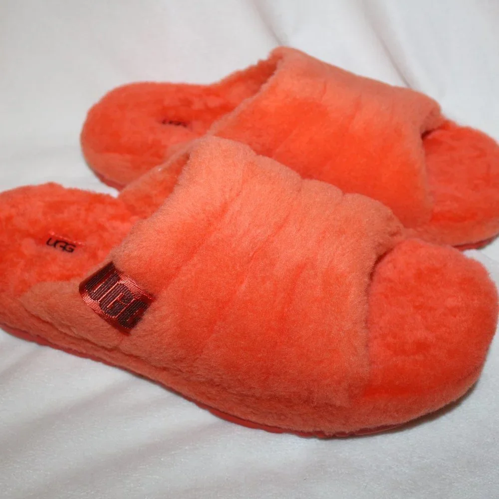 NIB UGG MEN'S FLUFF YOU‎ SLIP ON FUR SLIPPERS ORANGE
